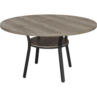 47'' Round Dining Table for 4-6, Farmhouse Dining Room Table, Round Dinner Table with Storage Shelf for Dining Room, Kitchen, Living Room, Grey