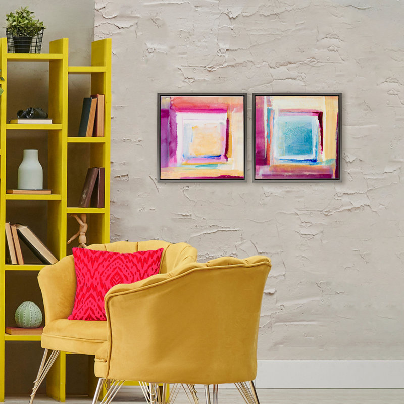 Ensemble de cadres flottants 2 pièces rose et jaune New Day, design par Lanie Loreth, H 18 po x l 18 po