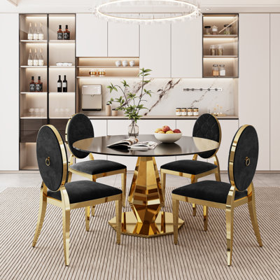 Rectangle Tempered Glass Dining Table Set with Luxtury Tufted Dining Chair by House of Hampton