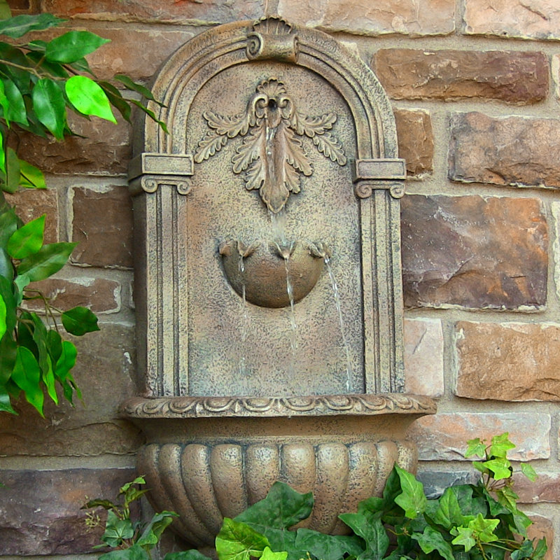 Florence Polystone Outdoor Solar Wall Garden Fountain with Battery, Beige