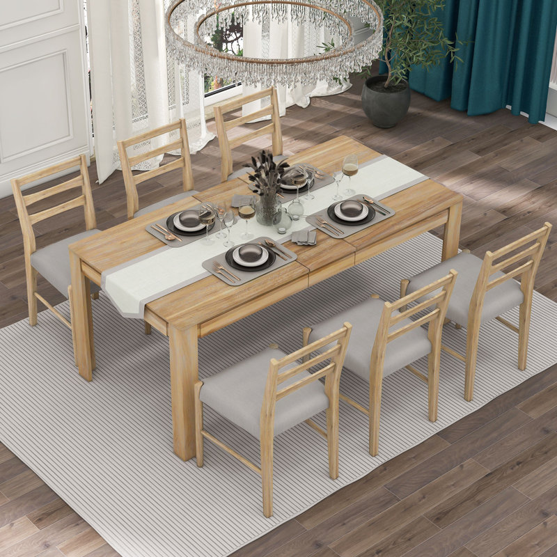 Ensemble repas pour 6 personnes Silsbee, Bois naturel délavé, Bois naturel délavé, Bois naturel patiné / beige