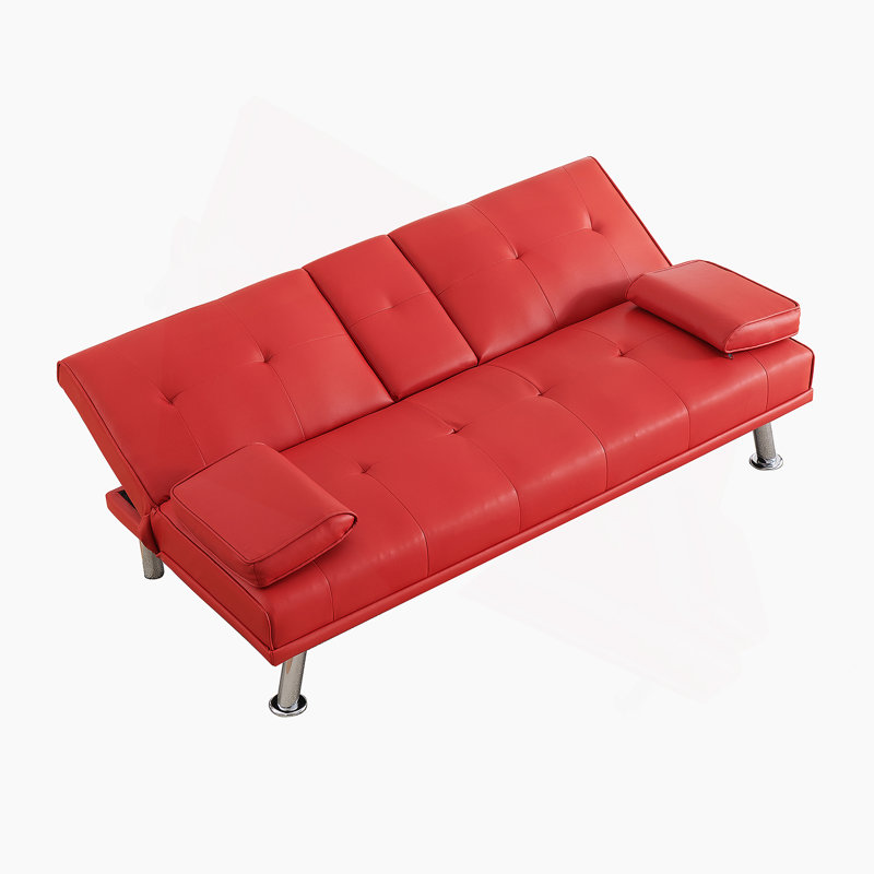 Canapé-lit pliant double en cuir rouge 67 pouces avec table basse pour bureau