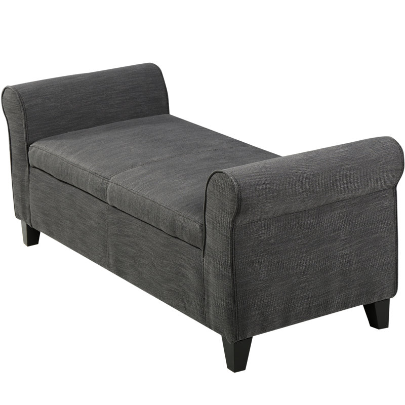 Modern Upholstered Seat With Rolled Arms And Spacious Storage Compartment Stylish Immaculate Interior Design, Gray