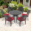 Ensemble de 7 pièces de mobilier de patio en aluminium coulé avec cadre noir et coussins de siège rouges-3971261