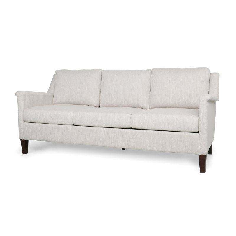3 - Seat Comfy Rolled Arm Sofa with Birch Wooden Legs, Contemporary Design, Beige