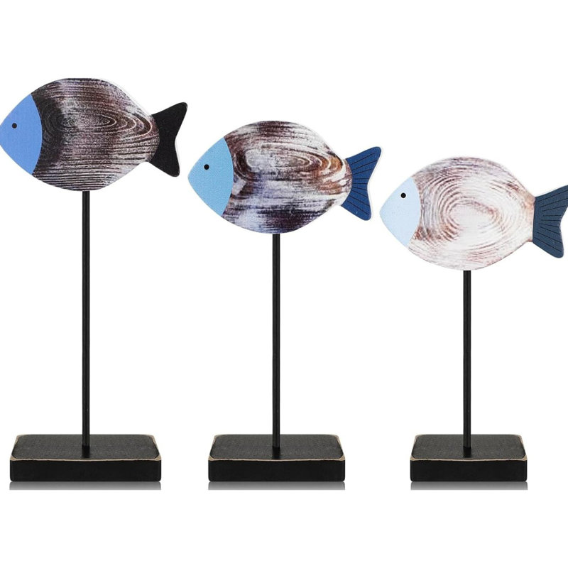 Ensemble de 3 décorations de poisson en bois décoratives