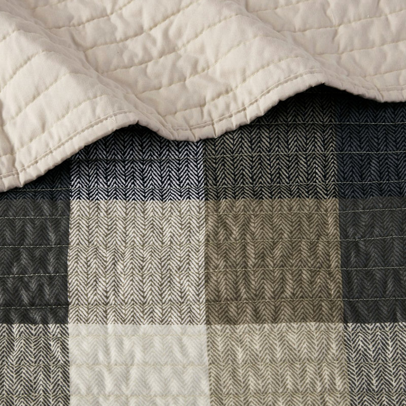 Housse de lit de jour - 6 pièces de style chalet rustique avec tissu écossais réversible et unie pour matelas simple comprenant 1 housse, 3 taies décoratives