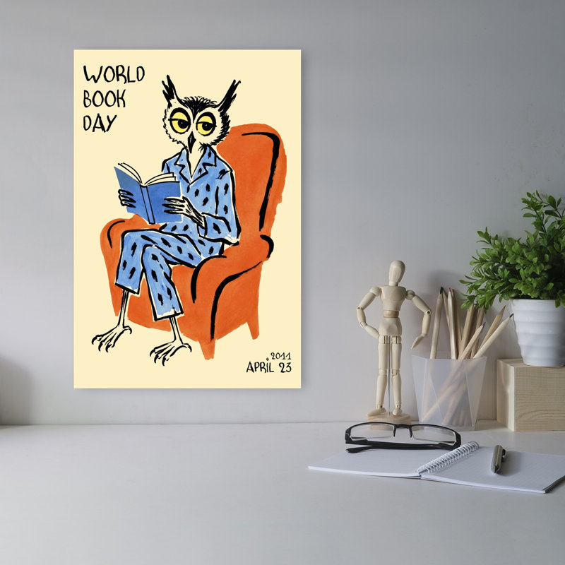 «World Book Day», impression d'art contemporain chouette oiseau forêt, 18" H x 12" W