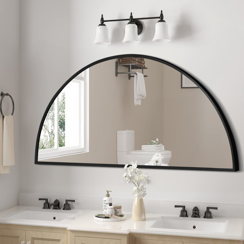 Demi-cercle miroir arche miroir mural cadre en métal moderne pour hall d'entrée salon chambre décoration murale, Noir