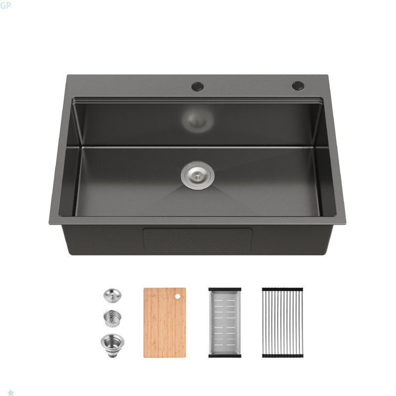 Stainless Steel Kitchen Sink, 33?X22? Single Bowl, Overmount Handmade Sink, With Cutting Board, Colander