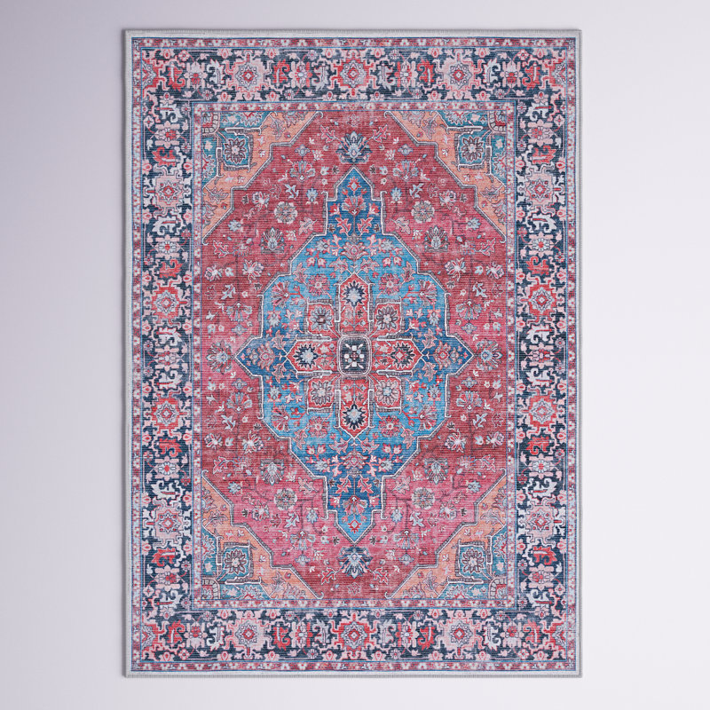 Kingsford Oriental Cotton Blue/Rust Area Rug, Rectangle 10' x 14'