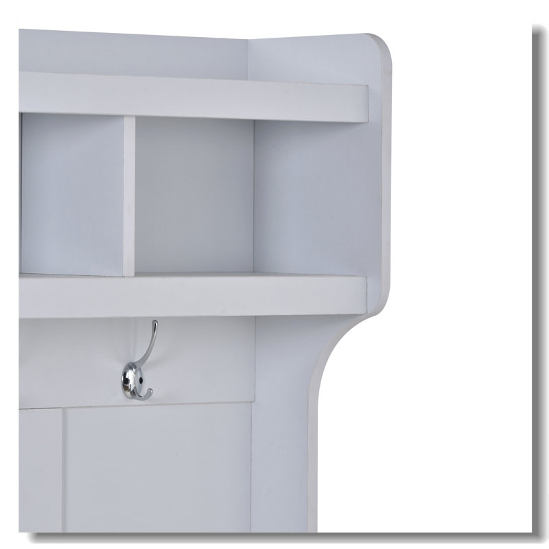 White Solid Wood Hall Tree with Storage and Hooks
