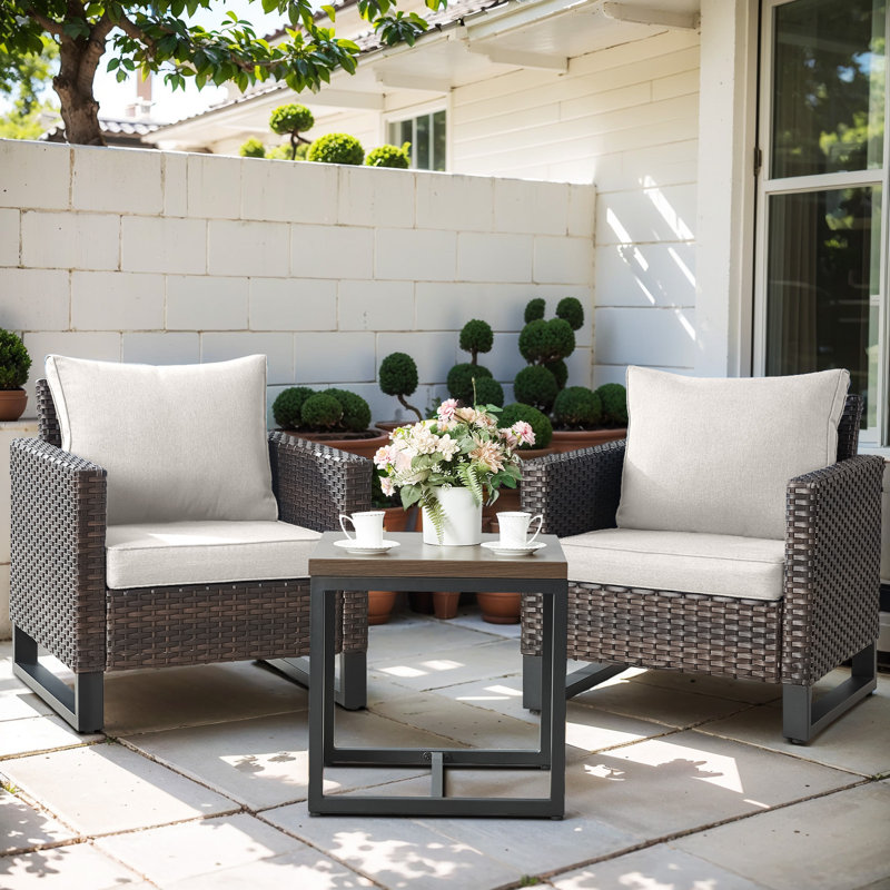 Nazime Wicker 2 - Person Patio Conversation Set with Cushions, Beige