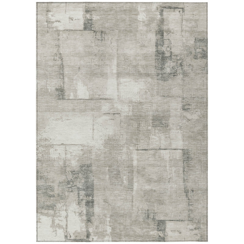 Tapis extérieur lavable à motif géométrique beige et gris 8 pi x 10 pi