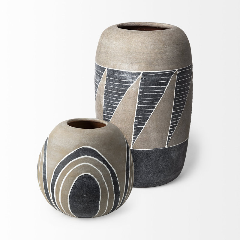 Vase de table en céramique Wells, Beige / gris foncé