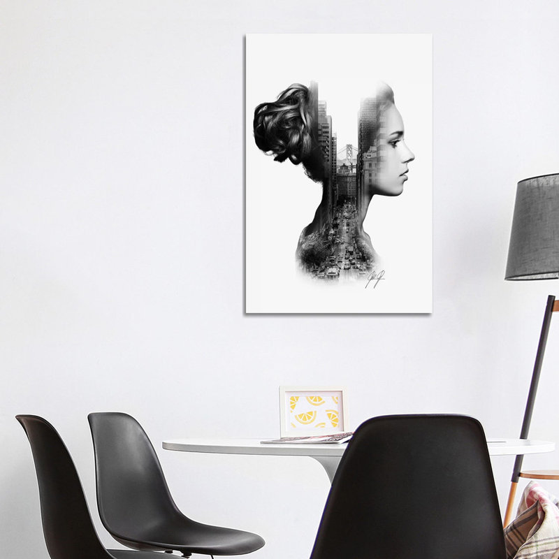 Impression d’art graphique « profile I » par Kathrin Federer, Pas de tapis, H 40 po x l 26 po x P 1,5 po, Toile tendue