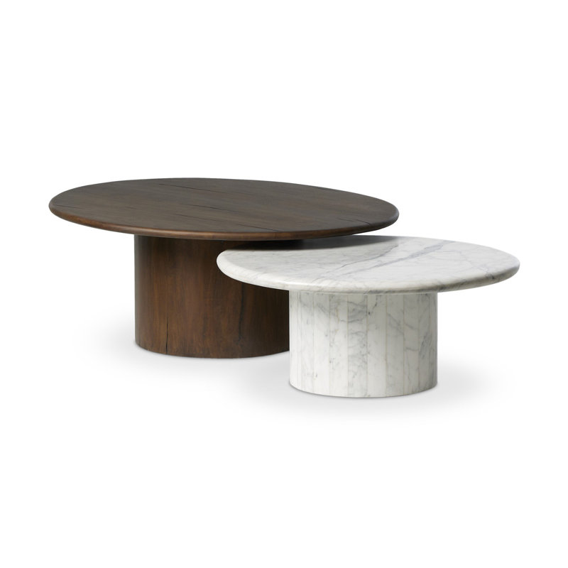 Stuart Marble Coffee Tables-White Calacatta Marble, White Calacatta Marble/Aged Belgium Bleach