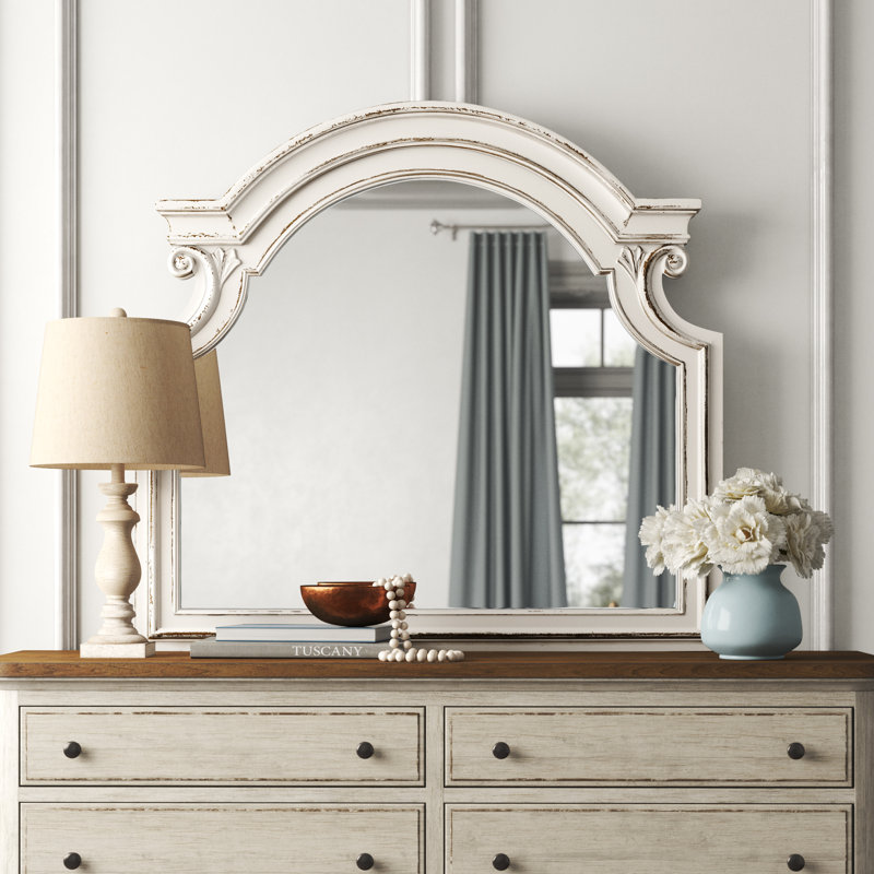 Colchester Farmhouse / Country Arched Beveled Dresser Mirror, White