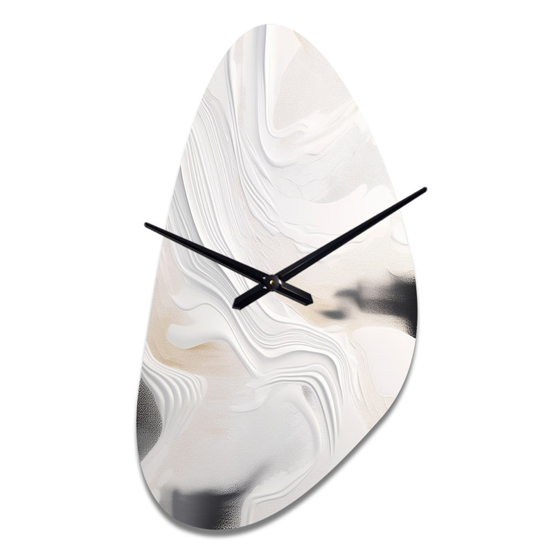 Grande horloge murale blanche à ondulations blanches et dorées - forme unique, Moyenne