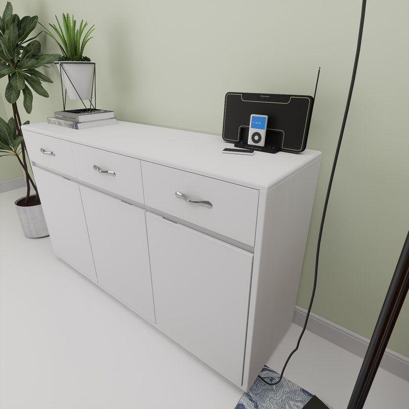 Three Door Side Table, White