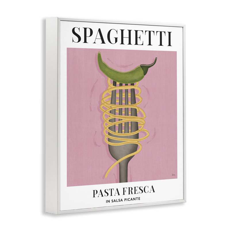 Spaghetti rétro sur fourche, estampe numérique, conception par Véronique Charron, H 30 po x l 24 po