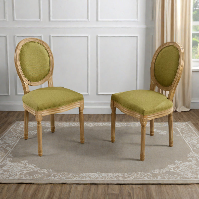 Meuble, ensemble de 2 chaises de salle à manger avec cadre en bois massif de style français, Vert