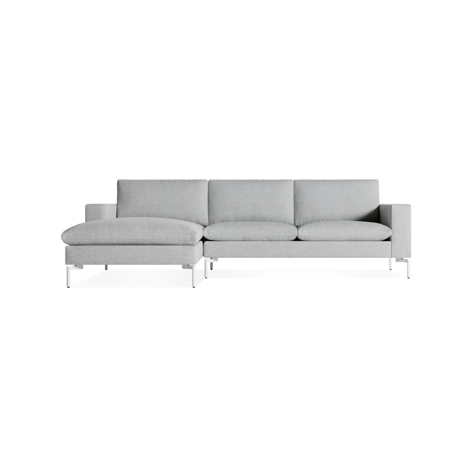 New Standard Upholstered Chaise L-Sectional, Left Hand Facing, White, Maharam Mode/Intaglio 100% Polyester