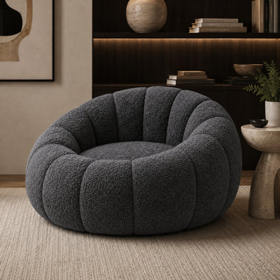 49" Wide Ice-Flower Velvet Pumpkin Bean Bag Chair for Adults, Foam-Filled Floor Lounge Chair-Gray