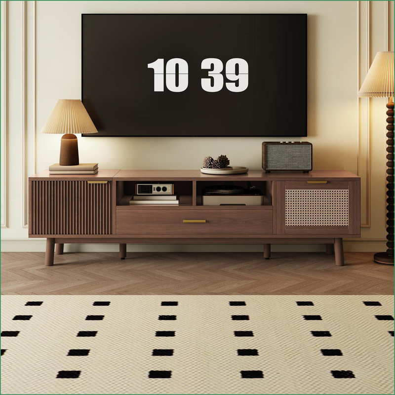 TV Stand for 75” TVs, Modern Dark Brown with Soft-Closing &amp; Drop-Down Storage | Dark Brown | Solid Wood+MDF