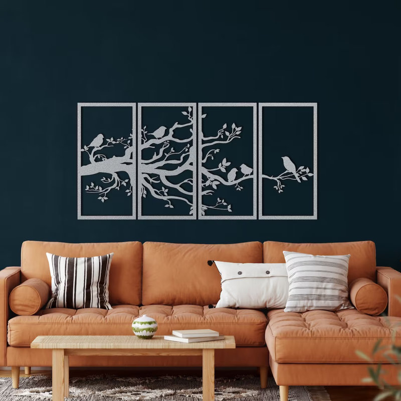 Handmade Traditional Plants & Flowers Wall Decor on Metal, 100cm H x 50cm W x 2cm D, Silver
