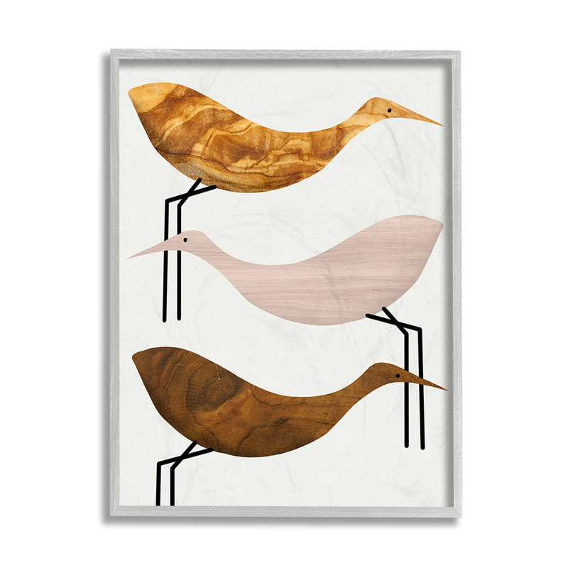Abstract Tree Pattern Storks Minimal Rustic Birds by Daphne Polselli - Graphic Art Print, Black Framed