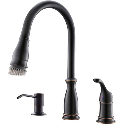Robinet de cuisine rétractable à 3 trous avec pulvérisateur rétractable et distributeur de savon APPASO