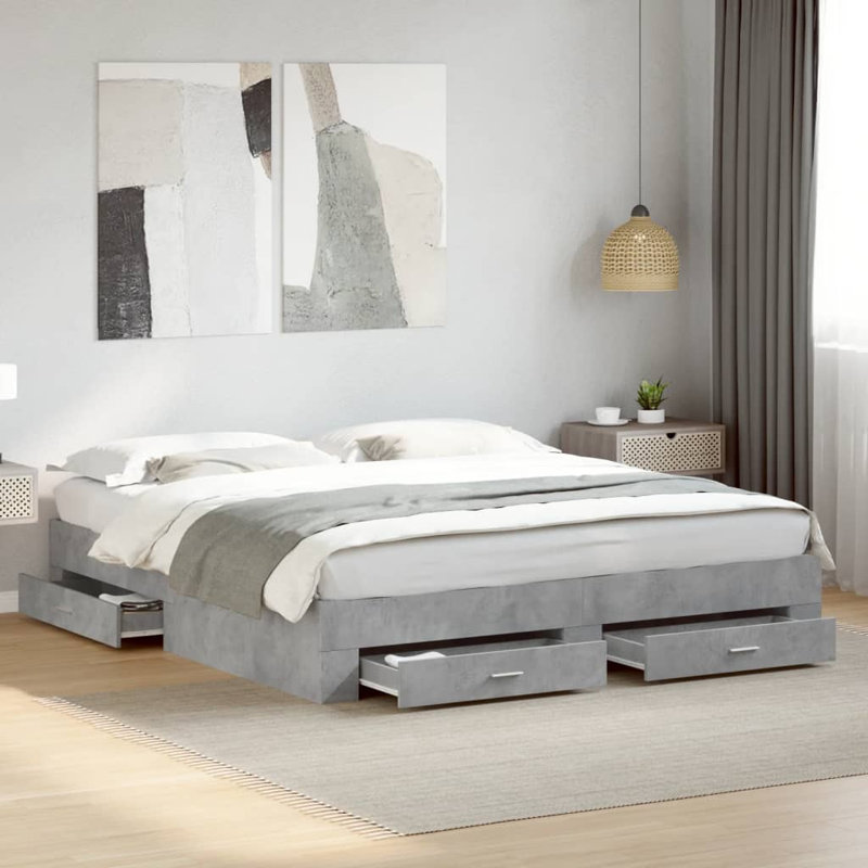 Vidaxl Bed Frame With Drawers Concrete Grey, Super King (6')