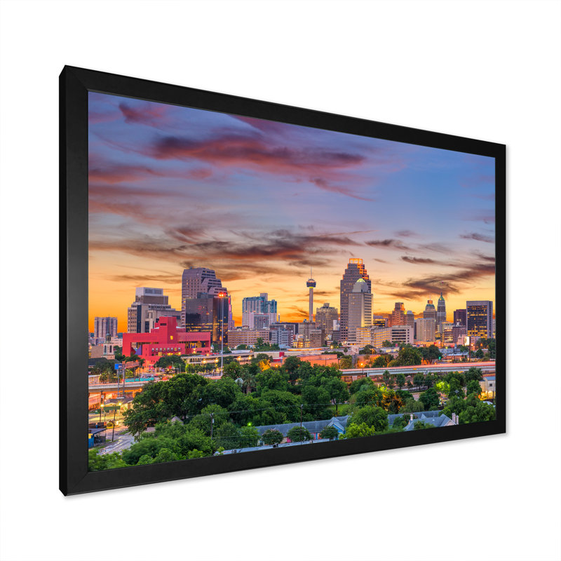 «San Antonio Downtown Texas II», reproduction sur toile, H 12 po x l 20 po x P 1 po, Cadre photo noir