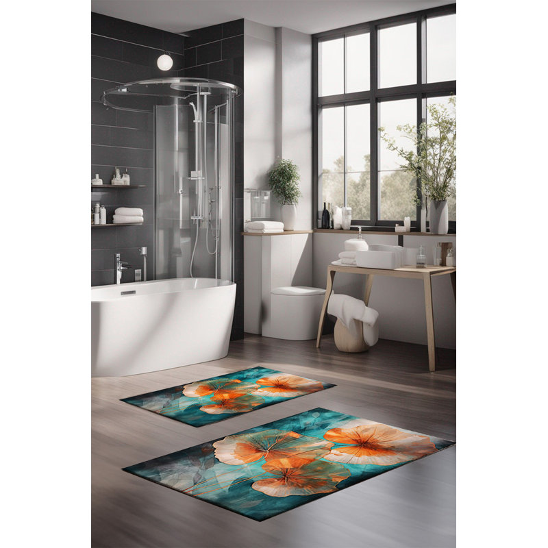 Eakly Luxury Bathmat Set (2 Pieces), 100% Polyester, 16.0 x 23.6 inches & 23.6 x 39.4 inches | Non-Slip Antibacterial Design, 0.3 in Pile Height | Machine Washable, Durable & Easy to Clean | Ideal for Bathroom Décor