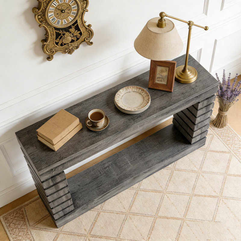 Wood Rectangular Sofa Table for Living Room, Gray