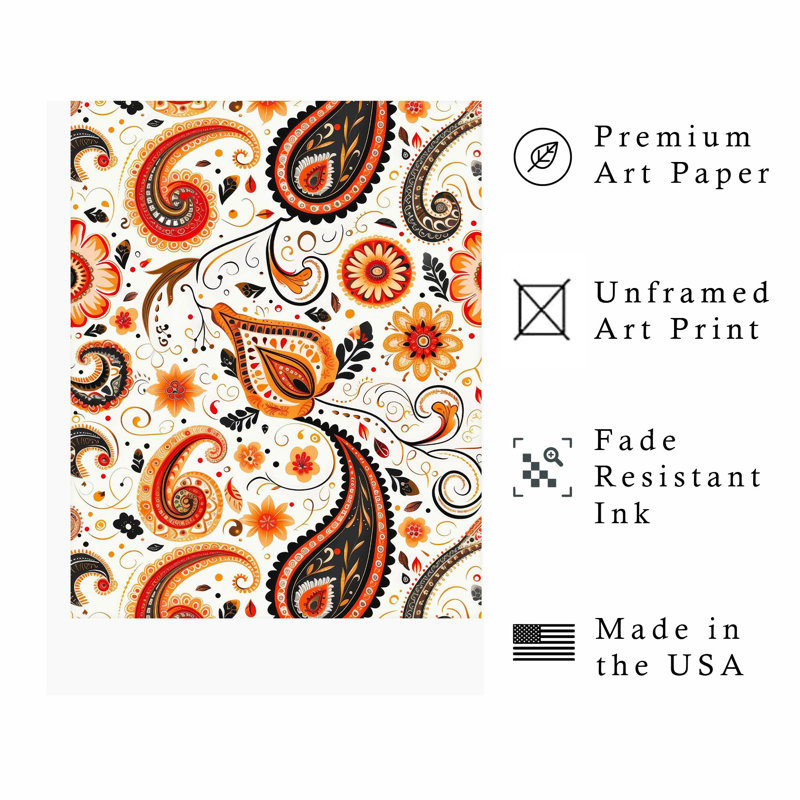 «Abstract Bohemian Paisleys III», reproduction d'art non encadrée, 16" H x 12" W