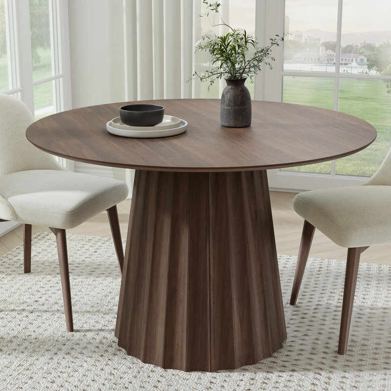 Solid Wood Dining Table Round Pedestal Kitchen Table, 30”H x 46”L x 46”W, Walnut