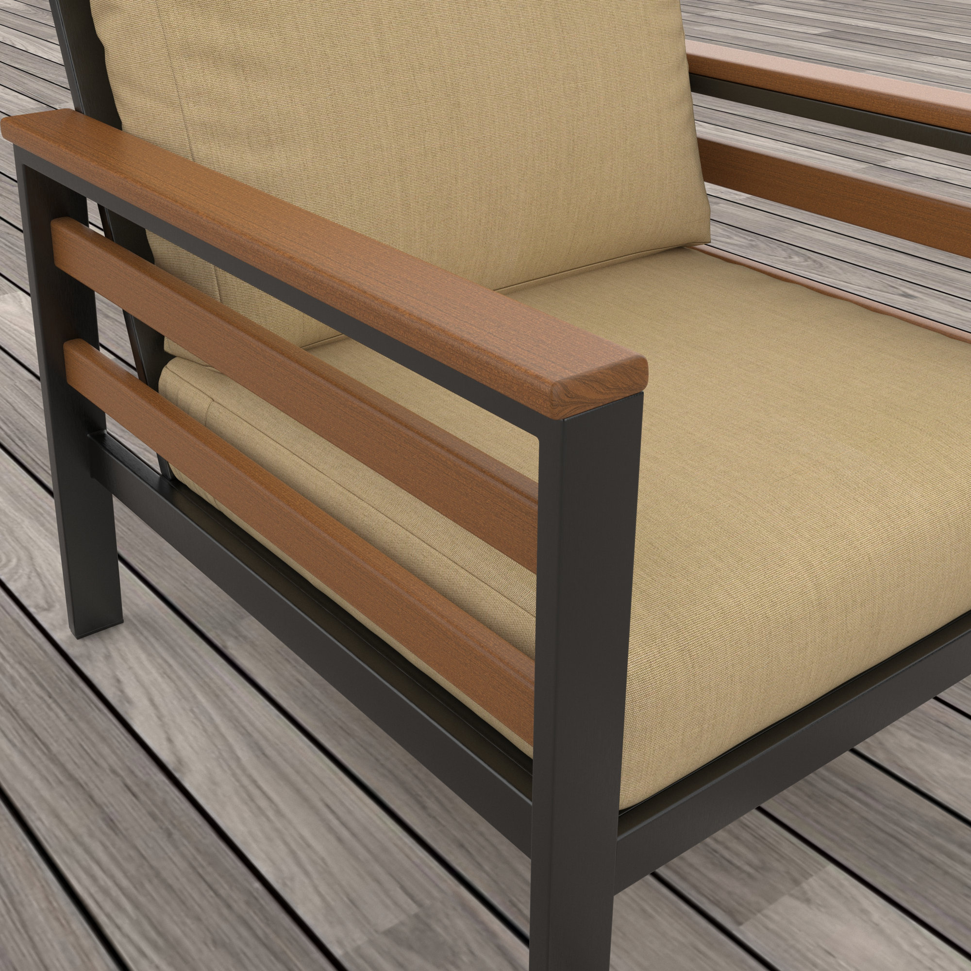 Townsend Patio Chair with Sunbrella® Cushions, Sunbrella Cavnas Heather Beige, Brown