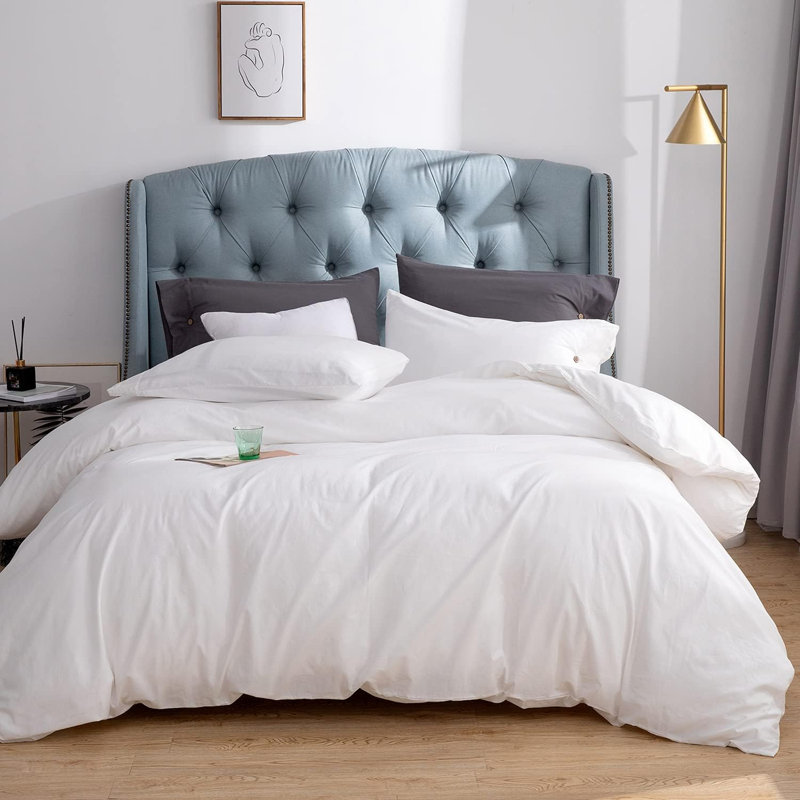 Cotton Sateen Duvet Cover, Queen Duvet Cover + 2 Standard Shams, White