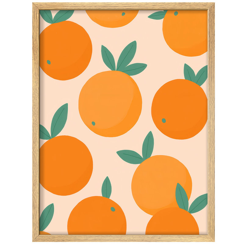 Modern Orange Fruit Framed Wall Art - Minimalist Citrus Pattern Print for Kitchen or Contemporary Home Decor, Natural