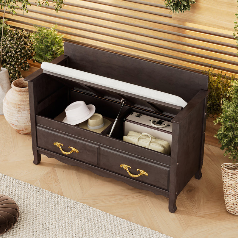 Banc de rangement à couvercle rabattable rembourré, Espresso