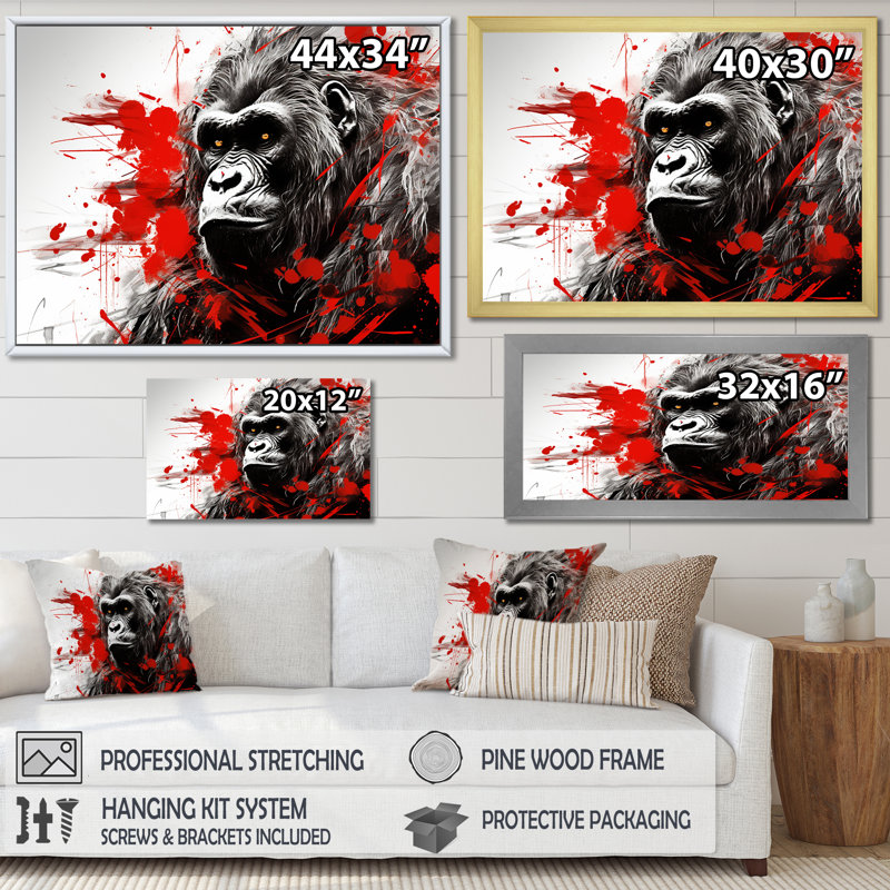 «Red Gorilla Graffiti I» sur toile, Toile tendue, H 12 po x l 20 po x P 1 po