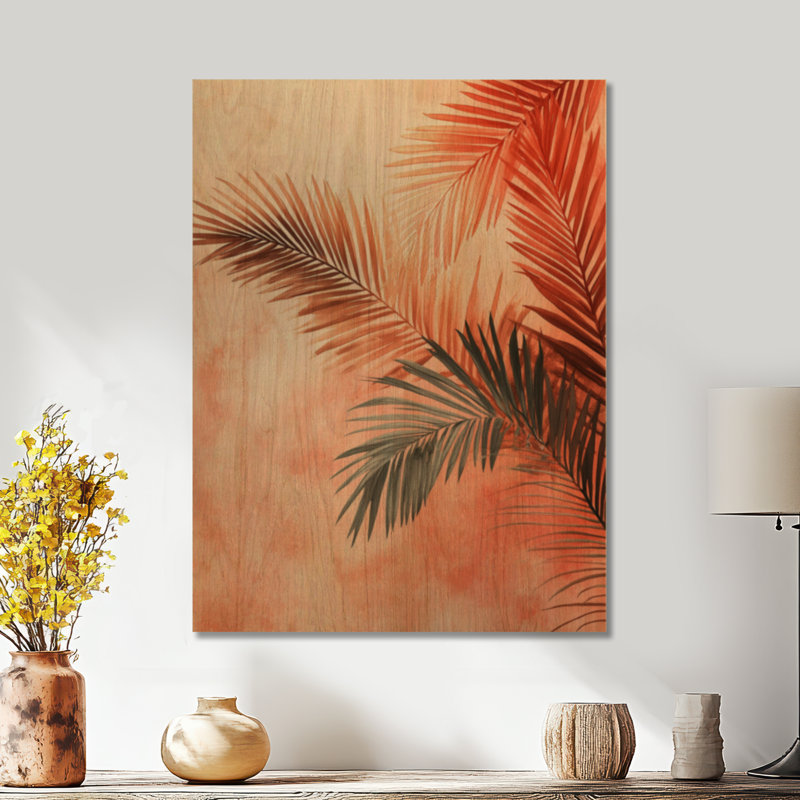 Terracotta Palm Vibes II - impression d'art mural en bois botanique, 32" H x 24" W, Rectangle