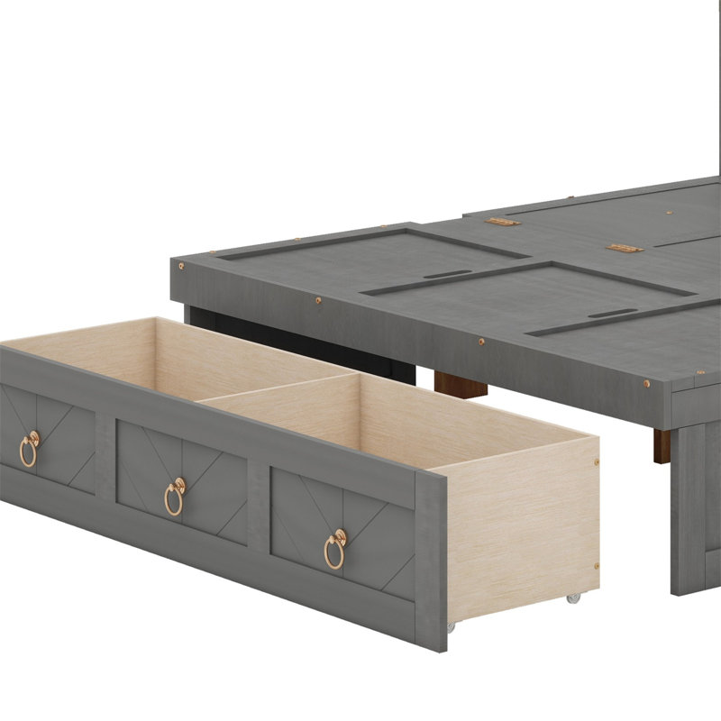  Lit escamotable Cato avec port USB et grand tiroir, Gris, Double