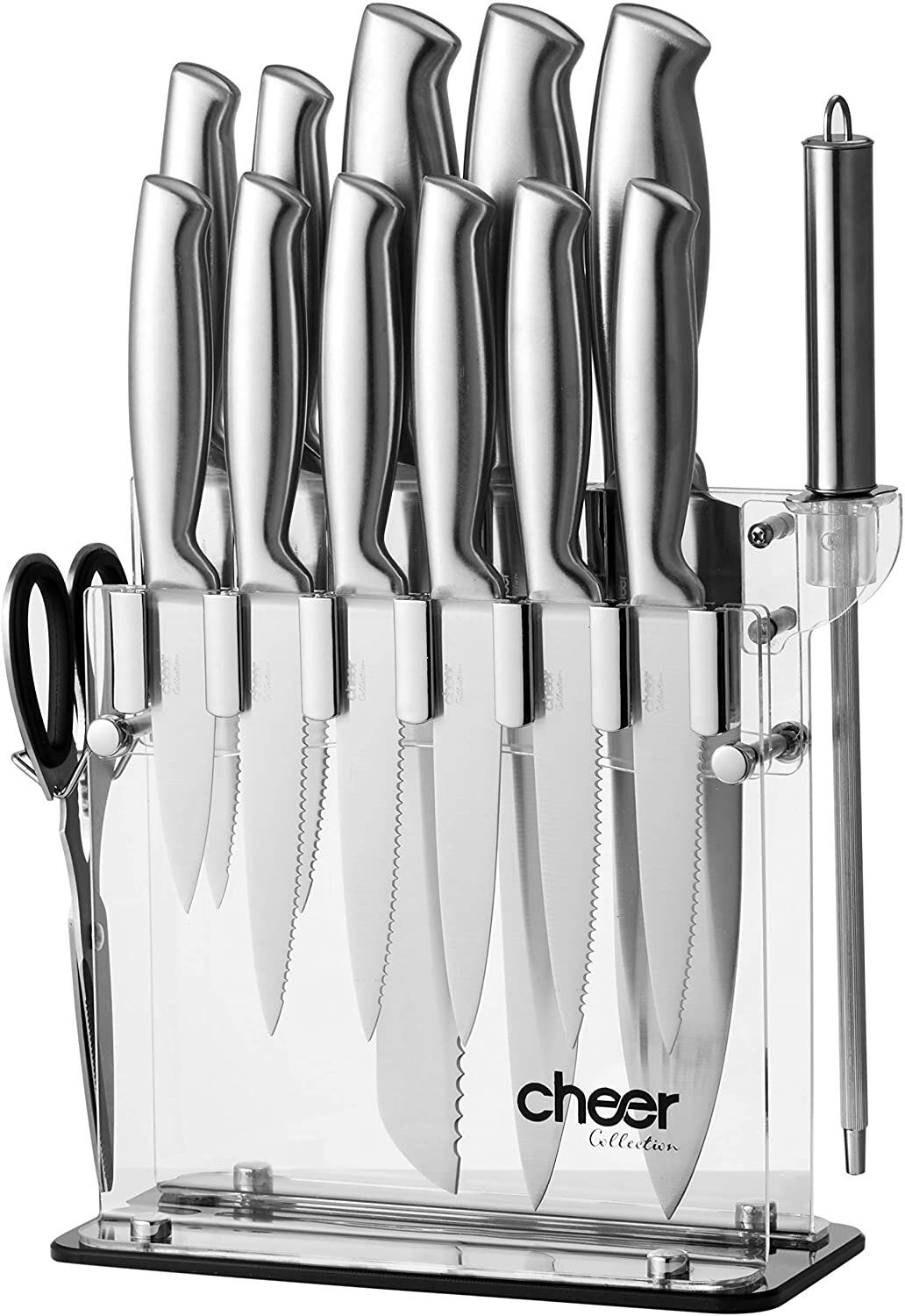 Cheer Collection 5-Piece Stainless Steel Kitchen Knife Set w/ Clear Block