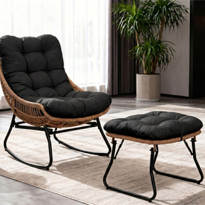 Kacyn All Weather Patio Wicker Outdoor Ottoman With Cushion