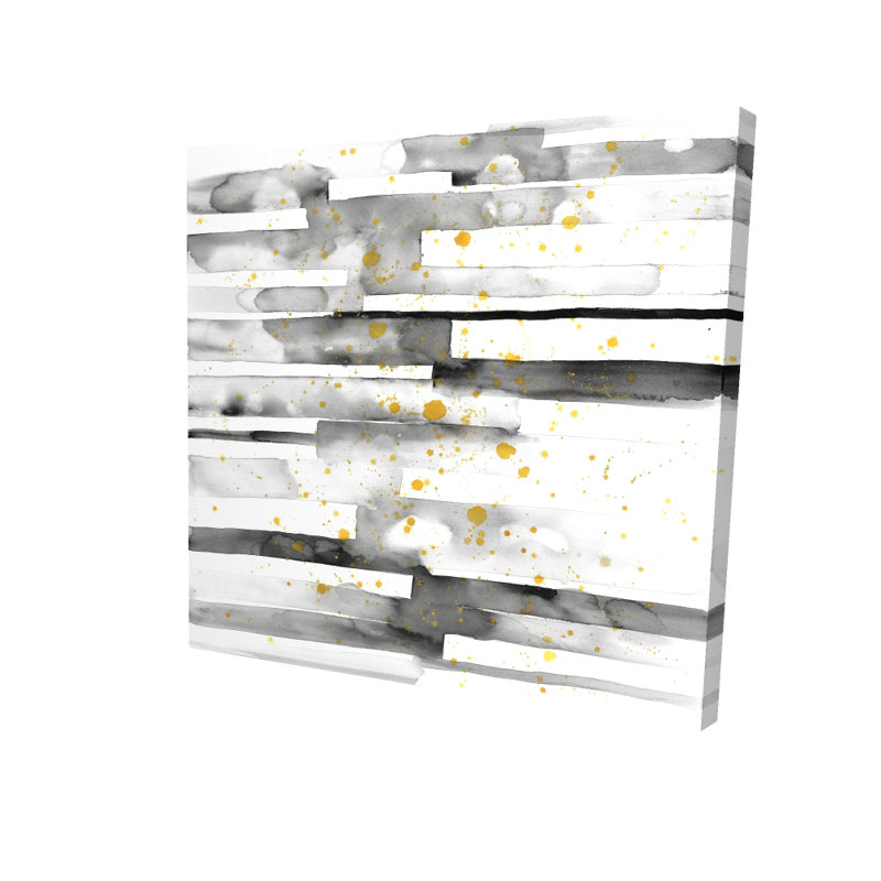 Minimalist White Canvas | Black Stripes Gold Splash Decor