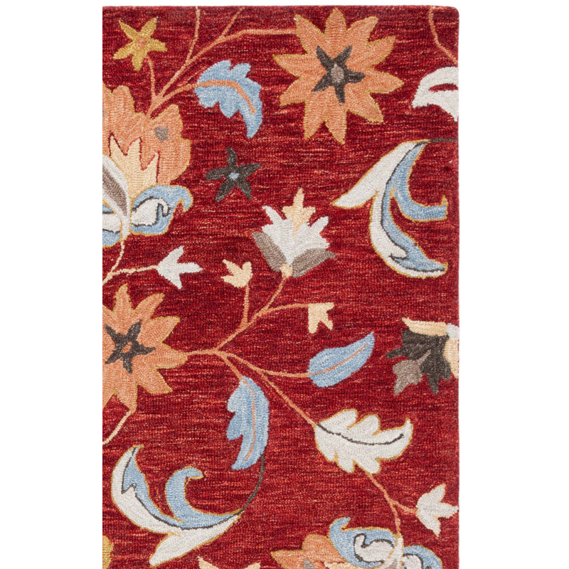 Tapis floral en coton touffeté à la main Jardin en rouge / orange, Rectangle 4 pi x 6 pi