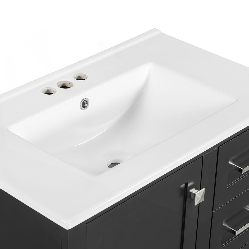 Ensemble de meuble-lavabo moderne avec lavabo, comprenant une porte à fermeture douce, plusieurs tiroirs et un cadre en bois massif pour un rangement et un style améliorés